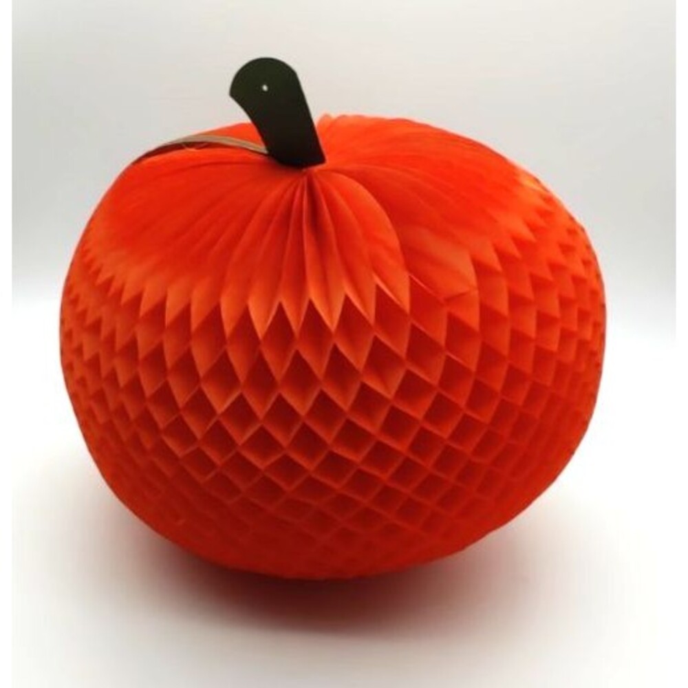 Vtg Set Of 3 Honeycomb Tissue 9” Pumpkins Fall Halloween Thanksgiving